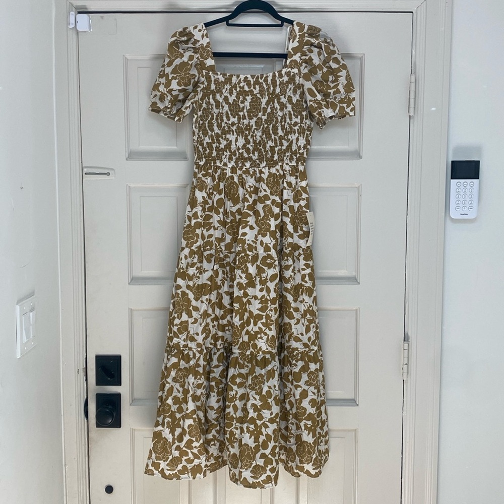 Bohme floral smocked bodice dress with puff sleeves